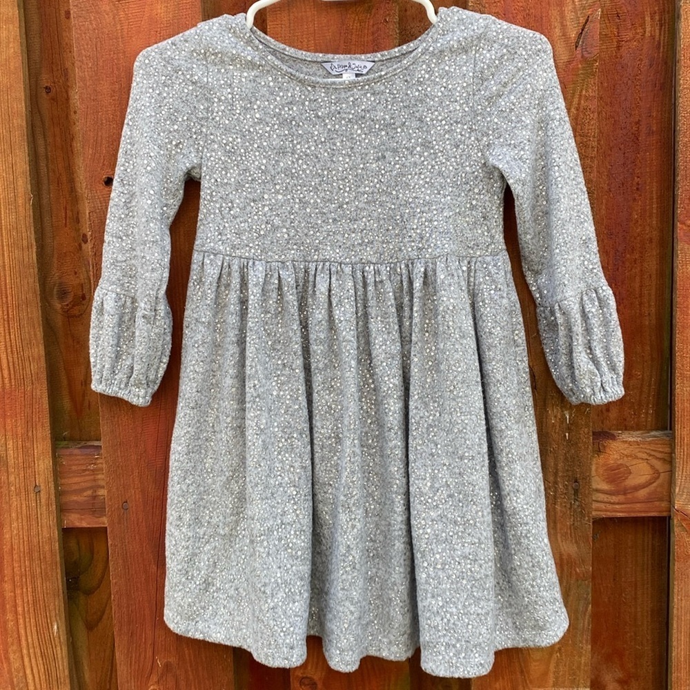 Pippa & Julie Girls Heather Gray Gold Foil Dot Babydoll Dress Size 6X